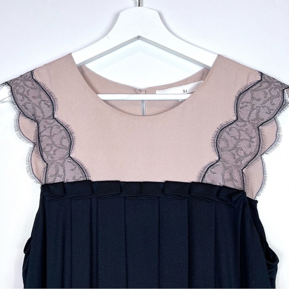 3.1 Philip Lim Silk Pleated Tan Black Top Blouse Size Large - Picture 4 of 13